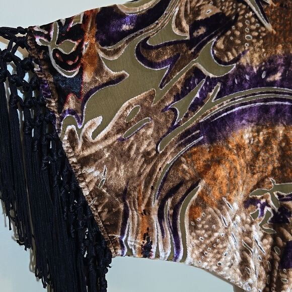 Cotton Club Velvet Burnout Top Size 12 Whimsigoth Maximalism Sheer Artsy Tassel - Picture 3 of 15